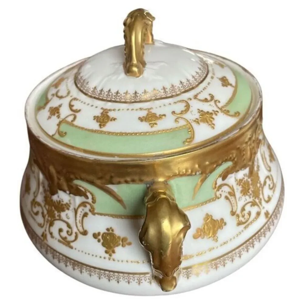 Limoges‎ Blakeman & Henderson Antique Tureen  Gold Green White France